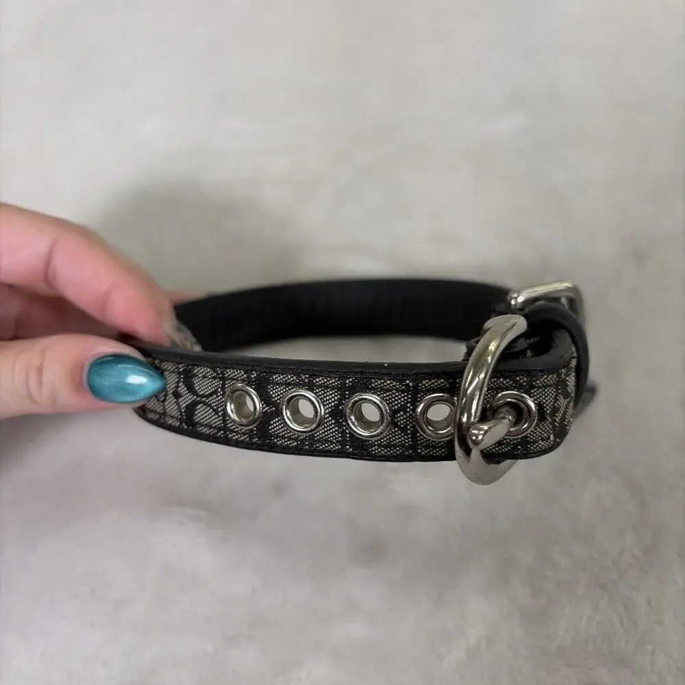 COACH Black Leather + CC Cloth Logo Dog Collar 4003 Sz Small Vintage Bnfts Chrty